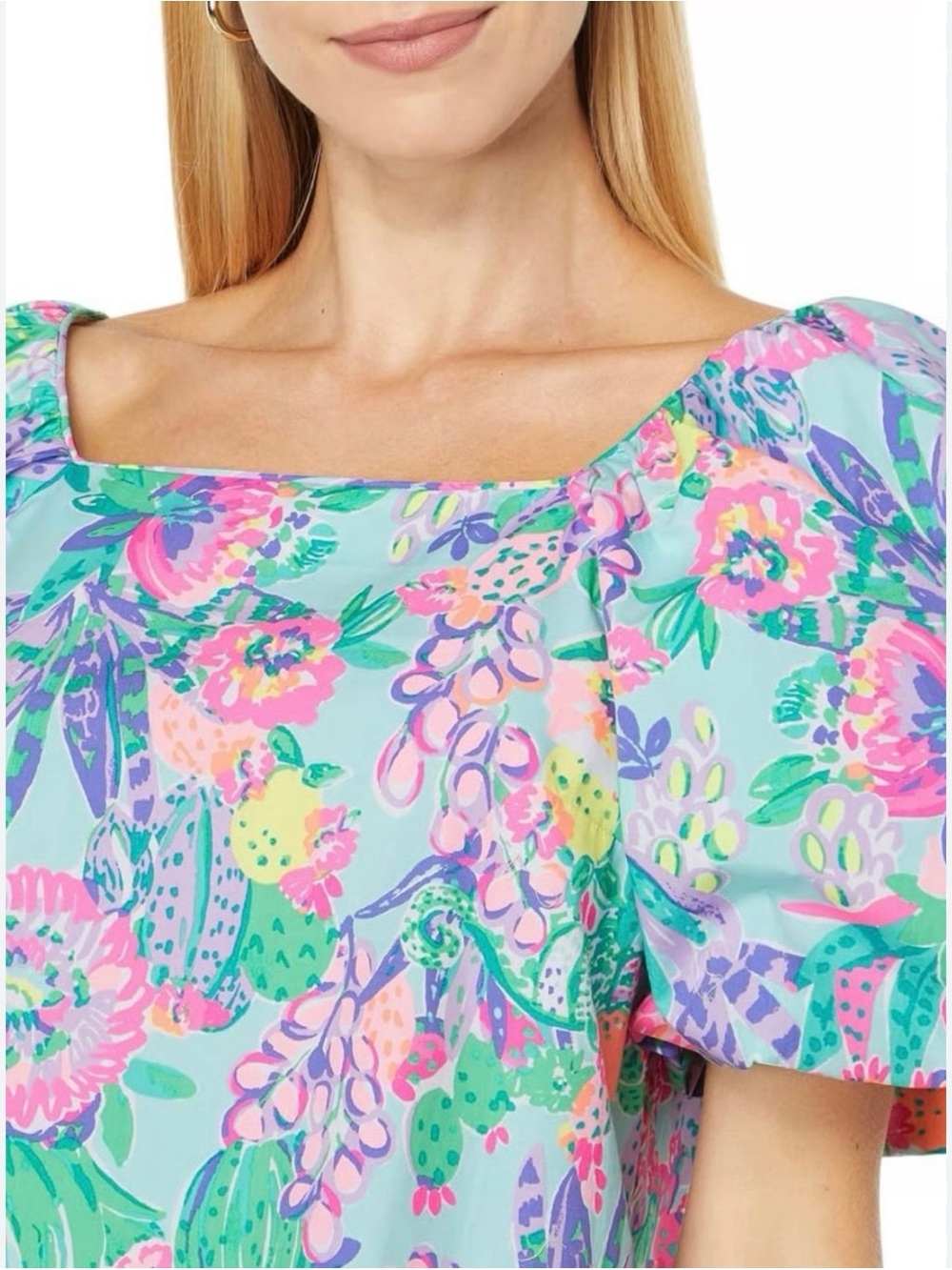 Lilly Pulitzer Lettie Top styled in vibrant, multicolored print
